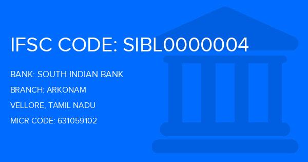 South Indian Bank (SIB) Arkonam Branch IFSC Code