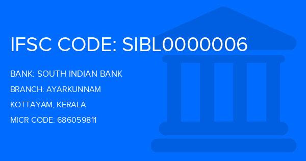 South Indian Bank (SIB) Ayarkunnam Branch IFSC Code