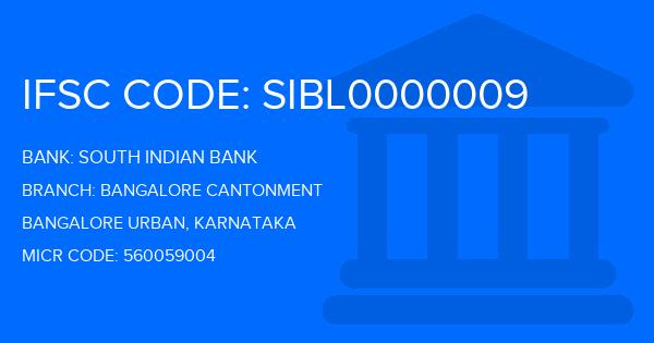 South Indian Bank (SIB) Bangalore Cantonment Branch IFSC Code