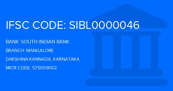 South Indian Bank (SIB) Mangalore Branch IFSC Code