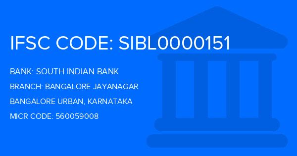 South Indian Bank (SIB) Bangalore Jayanagar Branch IFSC Code