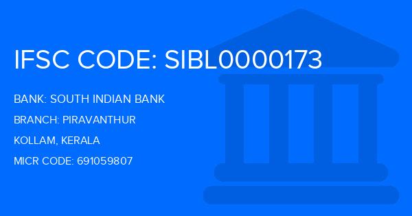 South Indian Bank (SIB) Piravanthur Branch IFSC Code