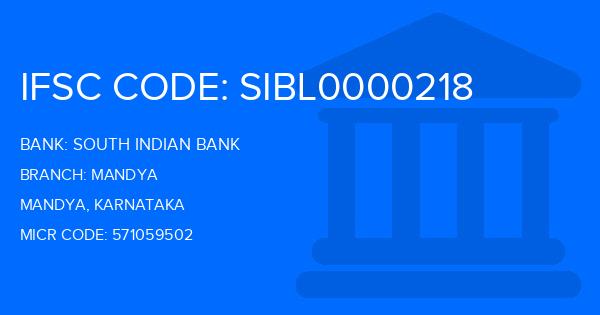 South Indian Bank (SIB) Mandya Branch IFSC Code