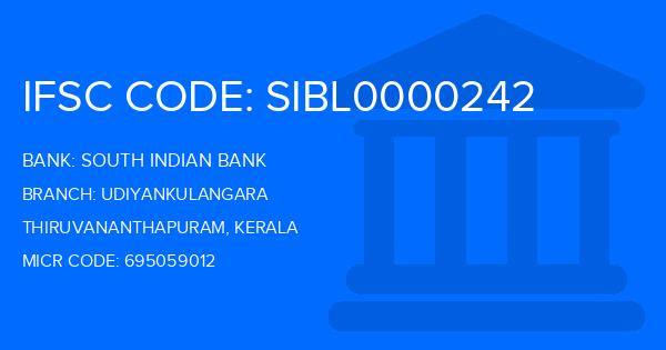 South Indian Bank (SIB) Udiyankulangara Branch IFSC Code