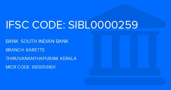 South Indian Bank (SIB) Karette Branch IFSC Code