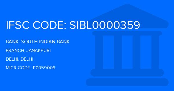 South Indian Bank (SIB) Janakpuri Branch IFSC Code