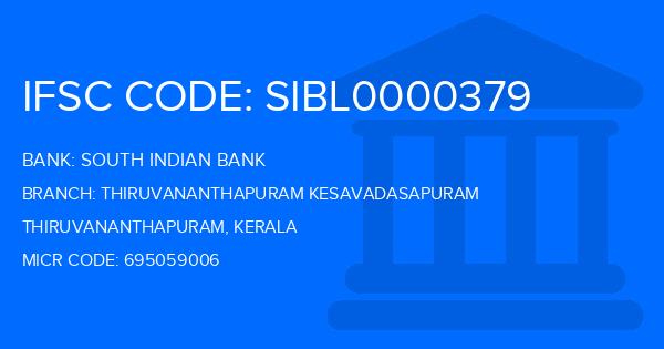 South Indian Bank (SIB) Thiruvananthapuram Kesavadasapuram Branch IFSC Code
