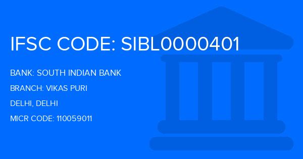 South Indian Bank (SIB) Vikas Puri Branch IFSC Code