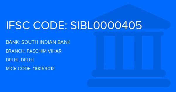 South Indian Bank (SIB) Paschim Vihar Branch IFSC Code