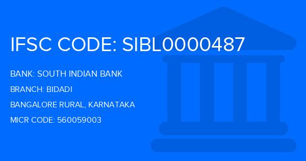 South Indian Bank (SIB) Bidadi Branch IFSC Code
