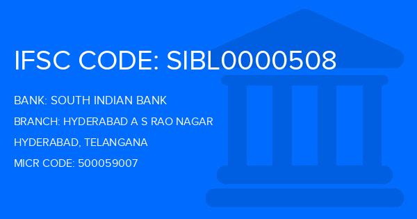 South Indian Bank (SIB) Hyderabad A S Rao Nagar Branch IFSC Code