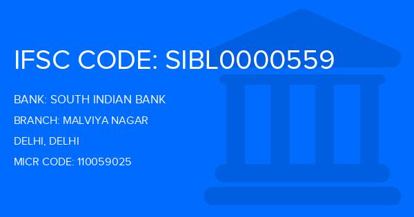 South Indian Bank (SIB) Malviya Nagar Branch IFSC Code