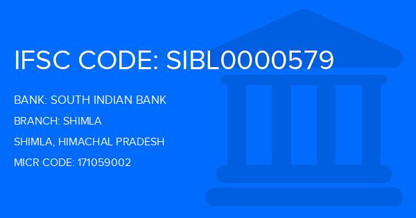 South Indian Bank (SIB) Shimla Branch IFSC Code