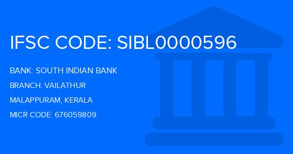 South Indian Bank (SIB) Vailathur Branch IFSC Code