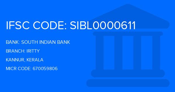 South Indian Bank (SIB) Iritty Branch IFSC Code