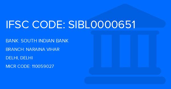 South Indian Bank (SIB) Naraina Vihar Branch IFSC Code