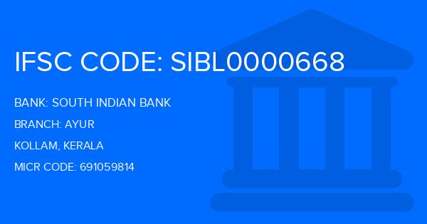 South Indian Bank (SIB) Ayur Branch IFSC Code