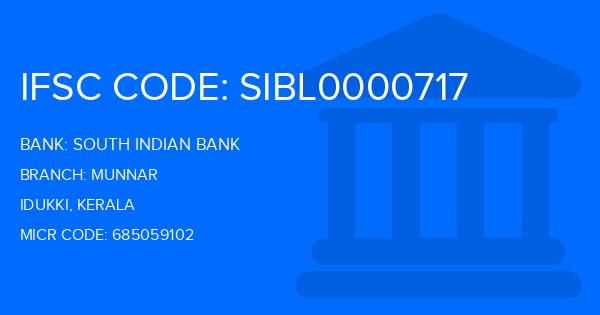 South Indian Bank (SIB) Munnar Branch IFSC Code