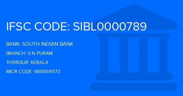 South Indian Bank (SIB) S N Puram Branch IFSC Code