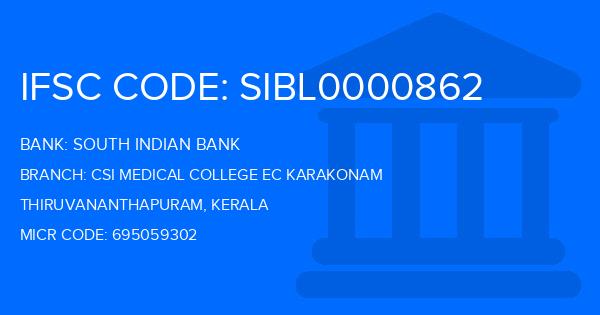 South Indian Bank (SIB) Csi Medical College Ec Karakonam Branch IFSC Code