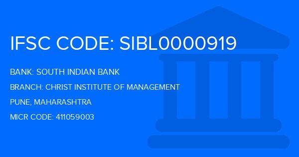 South Indian Bank (SIB) Christ Institute Of Management Branch IFSC Code