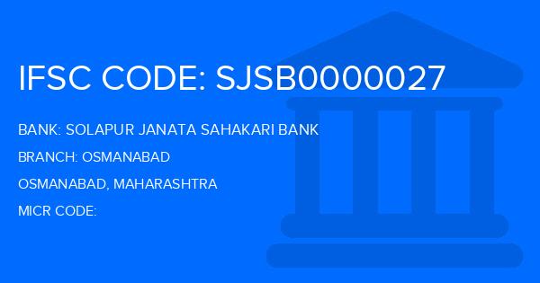 Solapur Janata Sahakari Bank Osmanabad Branch IFSC Code