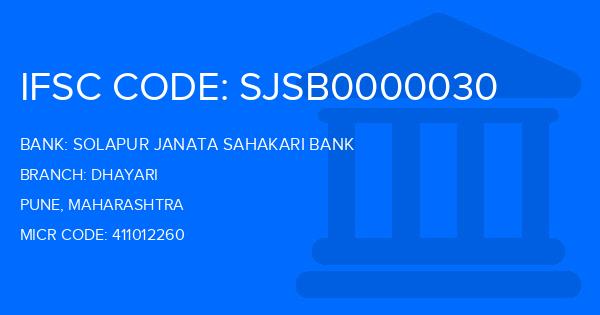 Solapur Janata Sahakari Bank Dhayari Branch IFSC Code