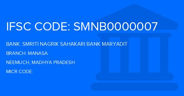 Smriti Nagrik Sahakari Bank Maryadit Manasa Branch IFSC Code