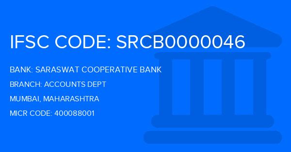 Saraswat Cooperative Bank Accounts Dept Branch IFSC Code