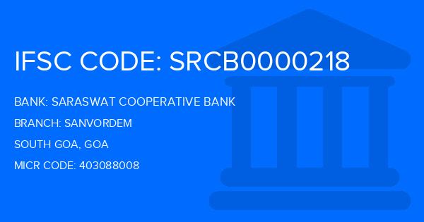 Saraswat Cooperative Bank Sanvordem Branch IFSC Code