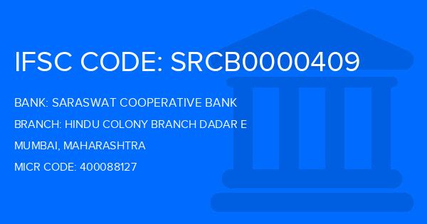 Saraswat Cooperative Bank Hindu Colony Branch Dadar E Branch IFSC Code