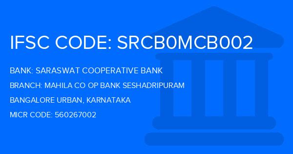Saraswat Cooperative Bank Mahila Co Op Bank Seshadripuram Branch IFSC Code