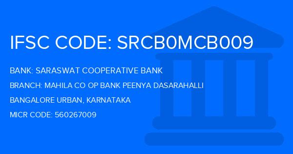 Saraswat Cooperative Bank Mahila Co Op Bank Peenya Dasarahalli Branch IFSC Code