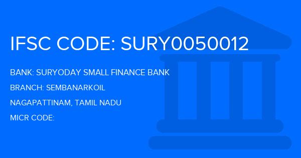 Suryoday Small Finance Bank Sembanarkoil Branch IFSC Code