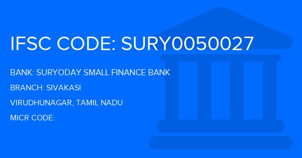 Suryoday Small Finance Bank Sivakasi Branch IFSC Code