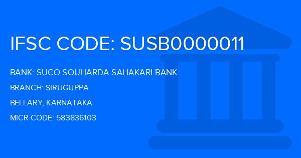 Suco Souharda Sahakari Bank Siruguppa Branch IFSC Code