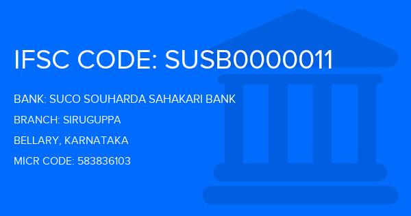 Suco Souharda Sahakari Bank Siruguppa Branch IFSC Code