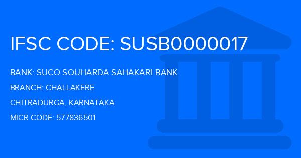 Suco Souharda Sahakari Bank Challakere Branch IFSC Code