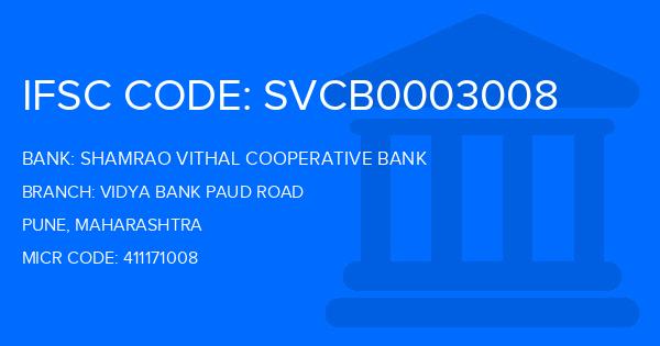 Shamrao Vithal Cooperative Bank Vidya Bank Paud Road Branch IFSC Code