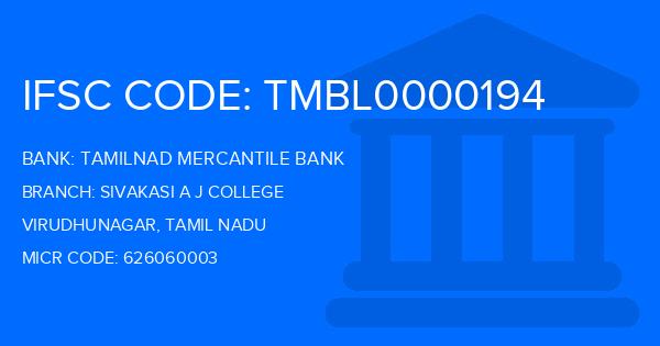 Tamilnad Mercantile Bank (TMB) Sivakasi A J College Branch IFSC Code