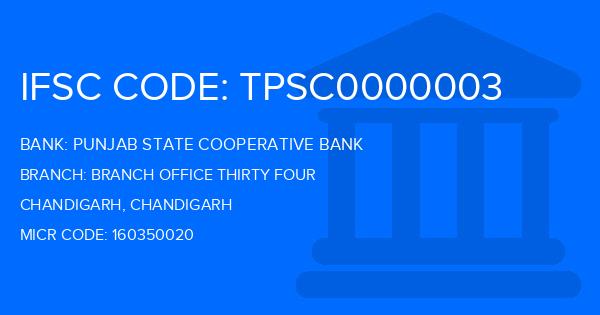 Punjab State Cooperative Bank Branch Office Thirty Four Branch IFSC Code