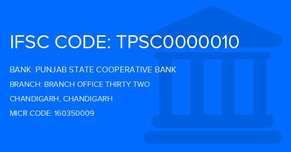Punjab State Cooperative Bank Branch Office Thirty Two Branch IFSC Code