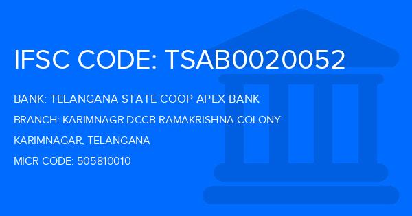 Telangana State Coop Apex Bank Karimnagr Dccb Ramakrishna Colony Branch IFSC Code