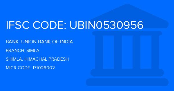 Union Bank Of India (UBI) Simla Branch IFSC Code