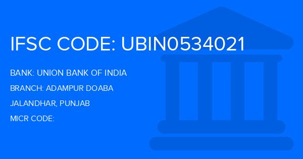 Union Bank Of India (UBI) Adampur Doaba Branch IFSC Code