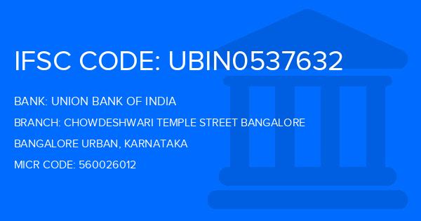 Union Bank Of India (UBI) Chowdeshwari Temple Street Bangalore Branch IFSC Code