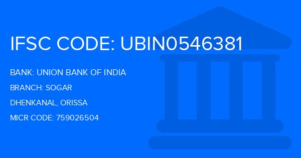 Union Bank Of India (UBI) Sogar Branch IFSC Code