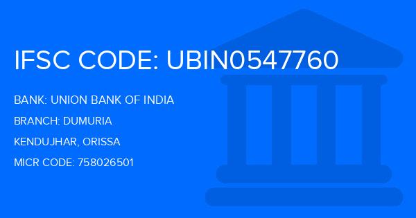 Union Bank Of India (UBI) Dumuria Branch IFSC Code
