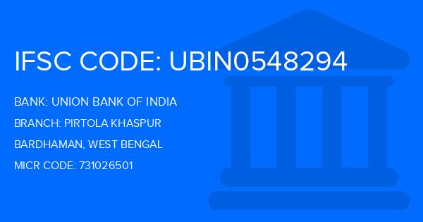 Union Bank Of India (UBI) Pirtola Khaspur Branch IFSC Code