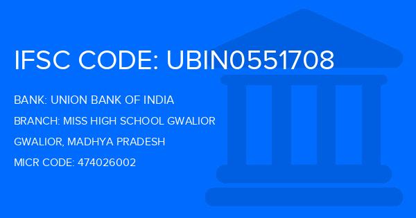Union Bank Of India (UBI) Miss High School Gwalior Branch IFSC Code